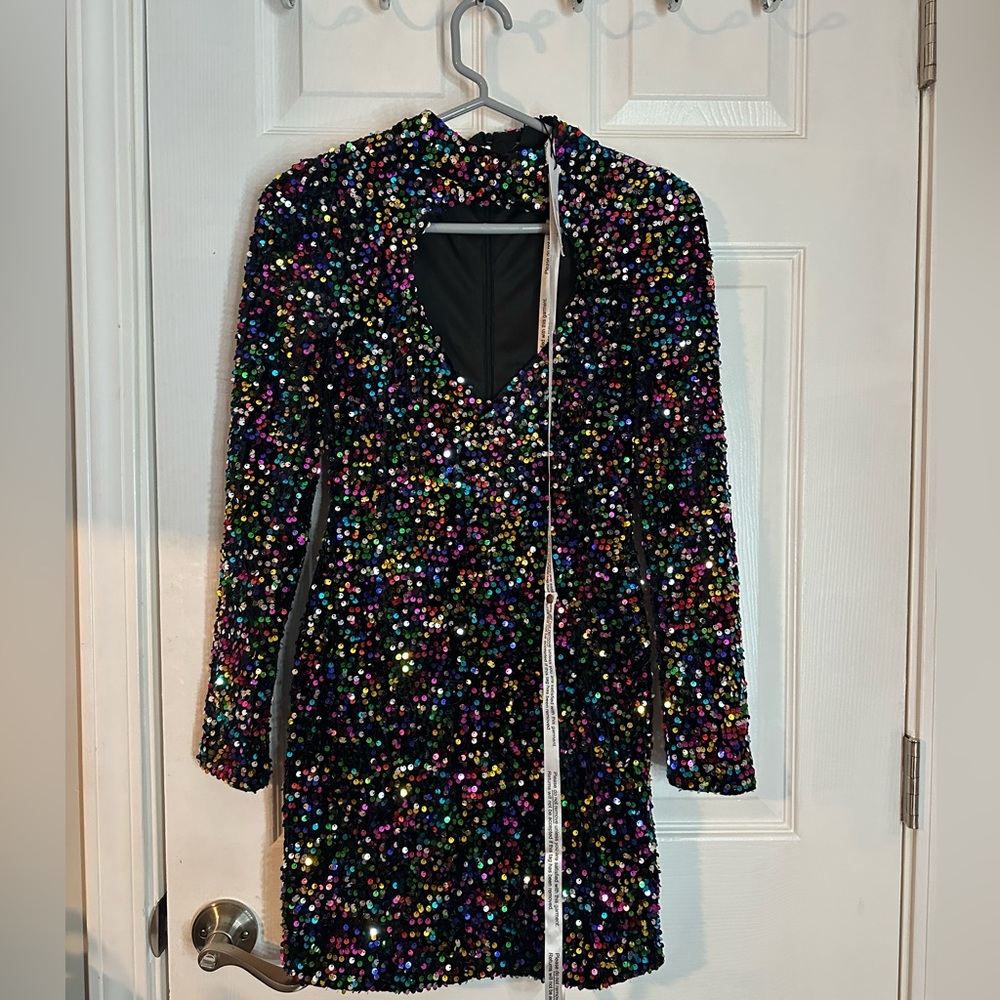 Nasty Gal Rainbow Sequin Cut Out Dress NWT